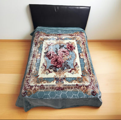 Absolute Home Style Luxury Embossed Aqua Design 3.5 Kg 2 Ply Reversible Floral Blanket 200x240cm Machine Washable Elegant Design Comfortable Warmth bed blanket