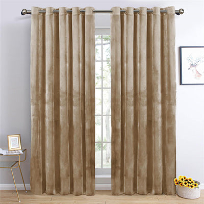 Elegant Mustard Beige Velvet Curtains with Ring Top Window Treatments for Sophisticated Home Decor