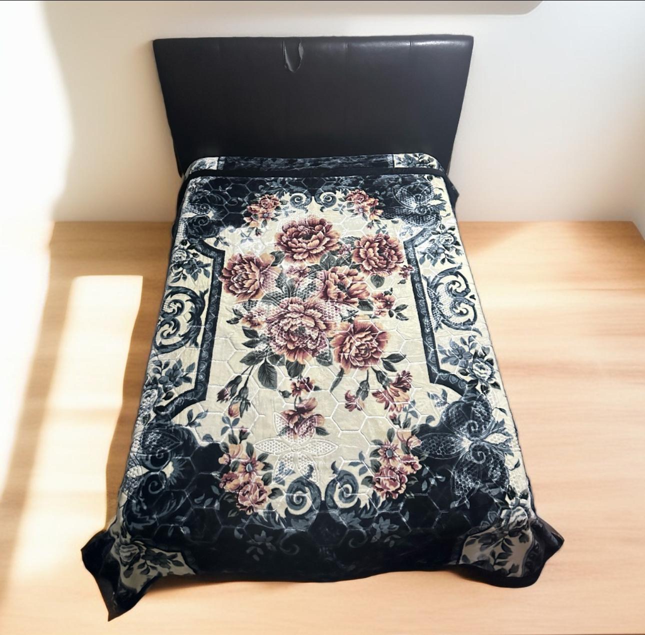 Absolute Home Style Luxury Embossed Black Floral Design 3.5 Kg 2 Ply Reversible Floral Blanket 200x240cm Machine Washable Elegant Design Comfortable Warmth bed blanket