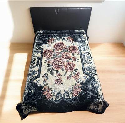 Absolute Home Style Luxury Embossed Black Floral Design 3.5 Kg 2 Ply Reversible Floral Blanket 200x240cm Machine Washable Elegant Design Comfortable Warmth bed blanket
