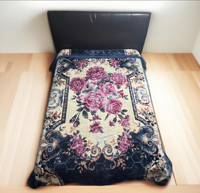 Absolute Home Style Luxury Embossed Blue Floral Design 3.5 Kg 2 Ply Reversible Floral Blanket 200x240cm Machine Washable Elegant Design Comfortable Warmth bed blanket