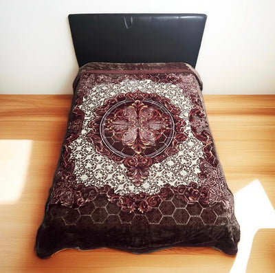 Absolute Home Style Luxury Embossed Brown Design  3.5 Kg 2 Ply Reversible Floral Blanket 200x240cm Machine Washable Elegant Design Comfortable Warmth bed blanket