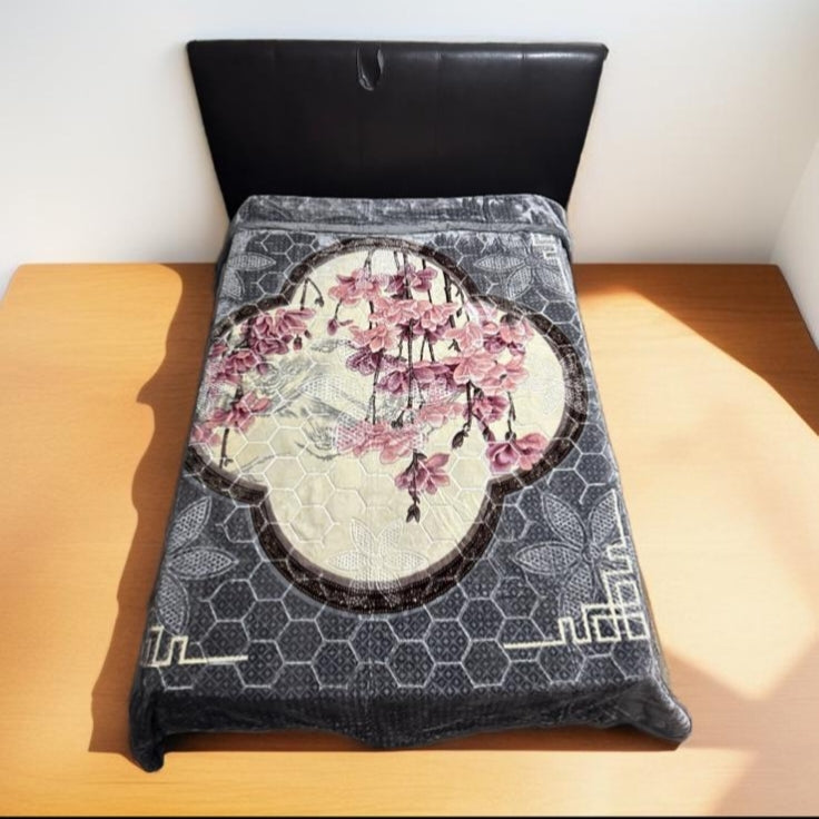 Absolute Home Style Luxury Embossed Grey Pink Design 3.5 Kg 2 Ply Reversible Floral Blanket 200x240cm Machine Washable Elegant Design Comfortable Warmth bed blanket
