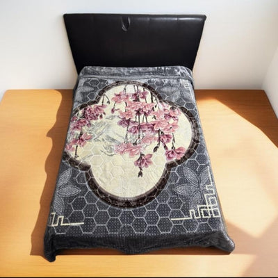 Absolute Home Style Luxury Embossed Grey Pink Design 3.5 Kg 2 Ply Reversible Floral Blanket 200x240cm Machine Washable Elegant Design Comfortable Warmth bed blanket