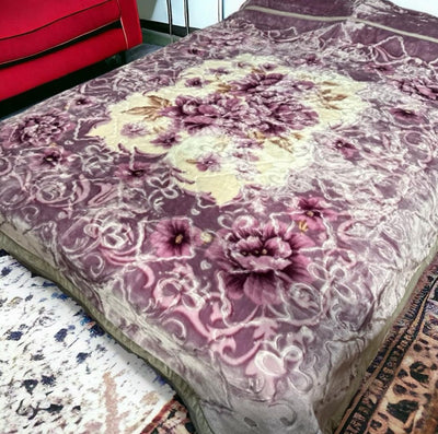 Embossed Heavy 5.2Kg Blanket Mauve Design | 2 Ply Embossed Reversible Mink Blanket | Warm | Machine Washable