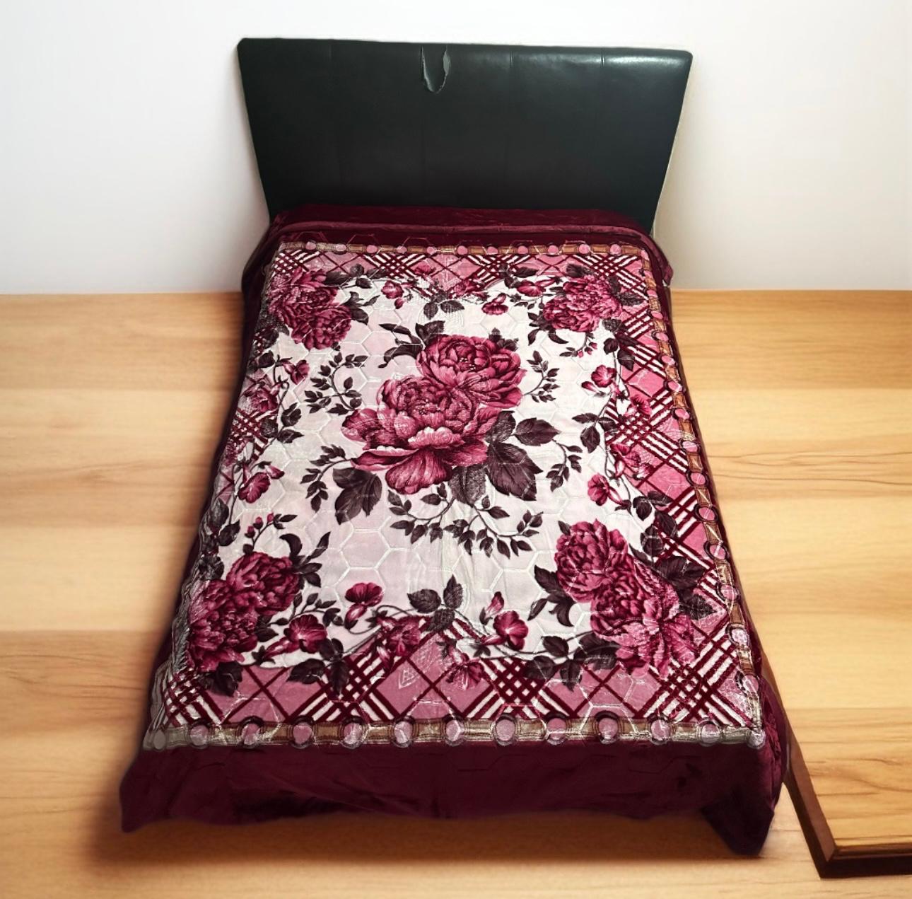 Absolute Home Style Luxury Embossed Red Design 3.5 Kg 2 Ply Reversible Floral Blanket 200x240cm Machine Washable Elegant Design Comfortable Warmth bed blanket
