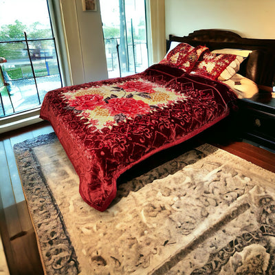 Embossed Heavy 5.2Kg Blanket Red Design | 2 Ply Embossed Reversible Mink Blanket | Warm | Machine Washable